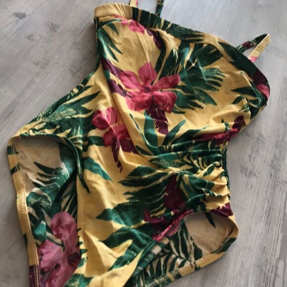Vintage Tropical Print One Piece Swimsuit - Sz 10 - Picture 2 of 13